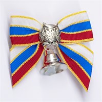 Бант с колокольчиком "Ученая сова" Premium с фигуркой, серебряный. 11645